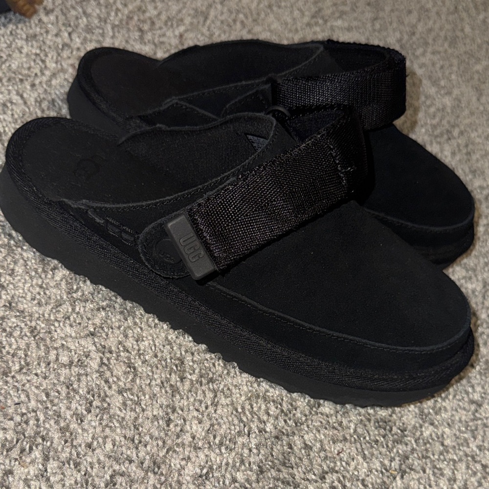 Girl UGG Black Suede Slide Sandals